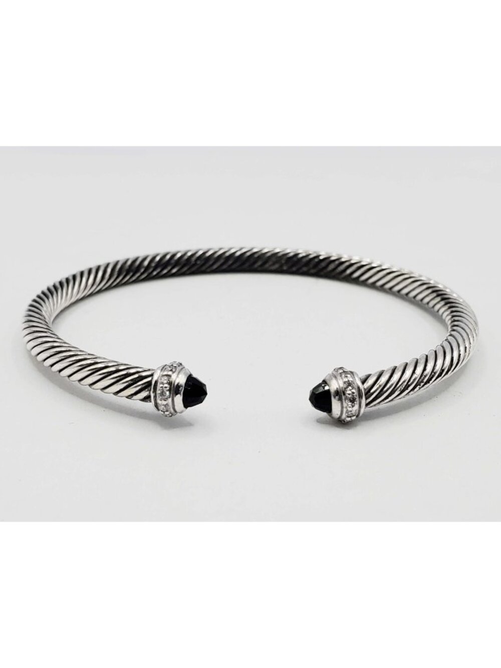 David Yurman Cable Flex Cuff Bracelet 4mm Onyx Diamond Sterling Silver Medium